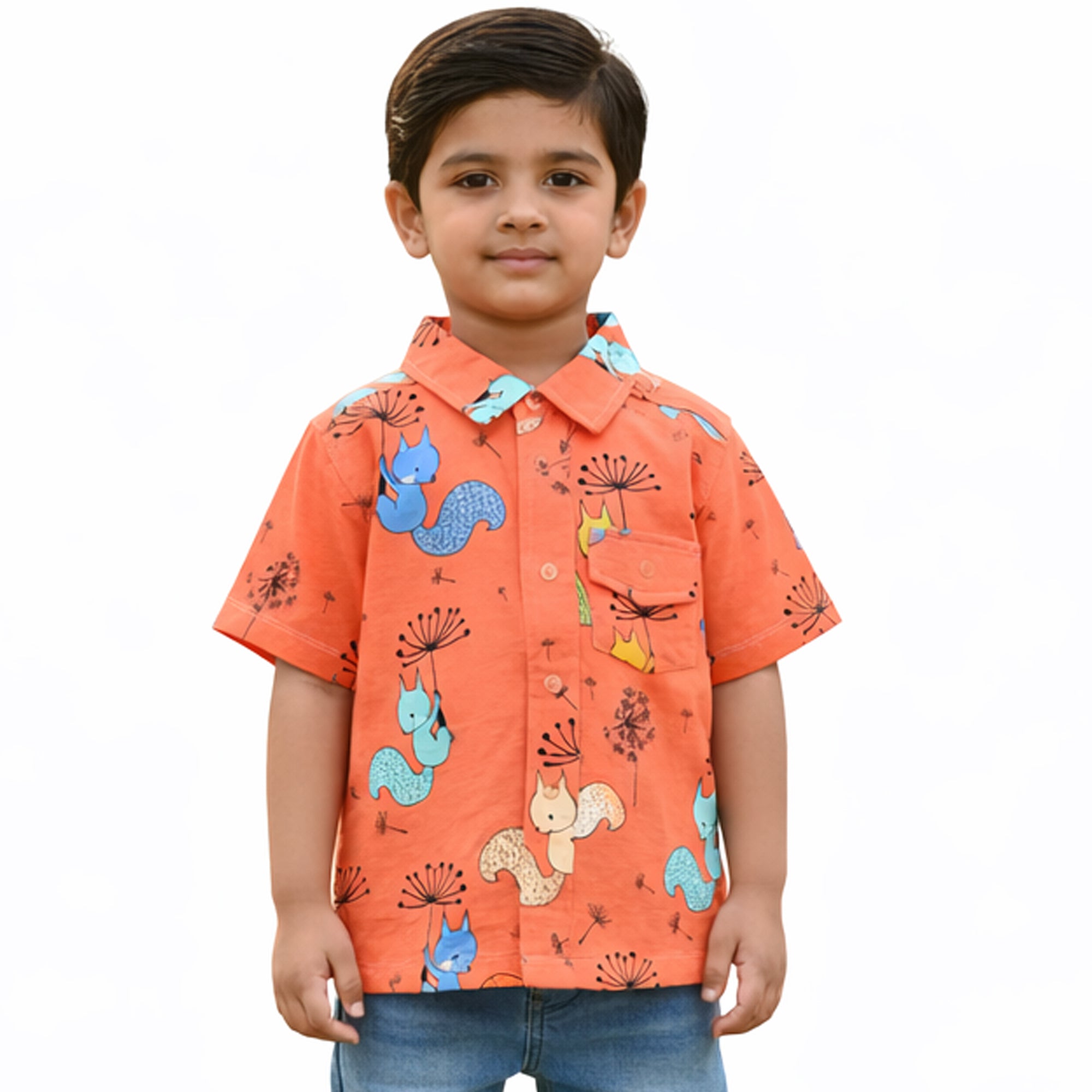 ORANGE SQURIAL FRONT OPEN SHIRT