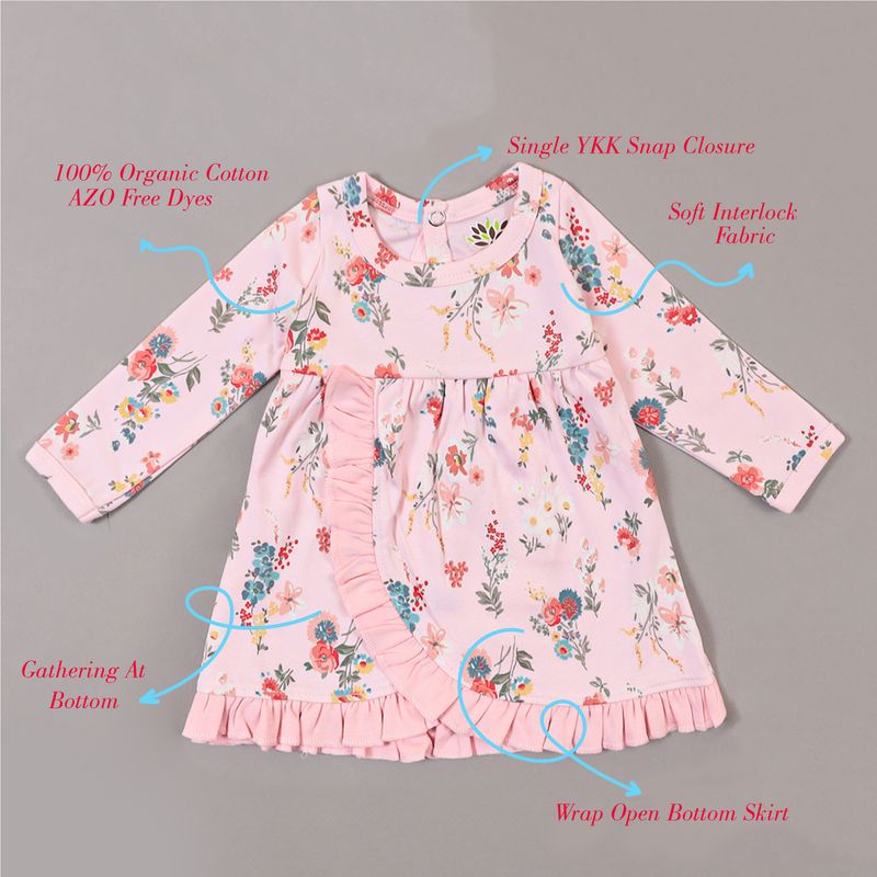 PINK BASE ROSE PRINT WARP OPEN DRESS