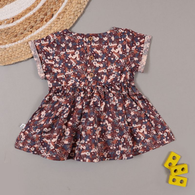 BROWN BASE AOP WOVEN DRESS