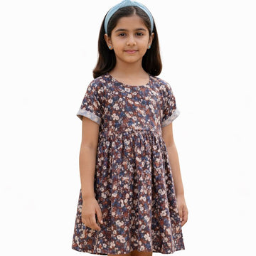 BROWN BASE AOP WOVEN DRESS