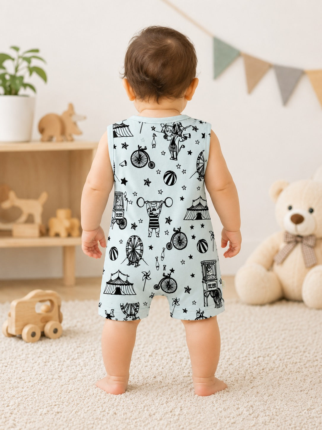 Green Leaf | Baby Boys Button Romper With Snap Buttons