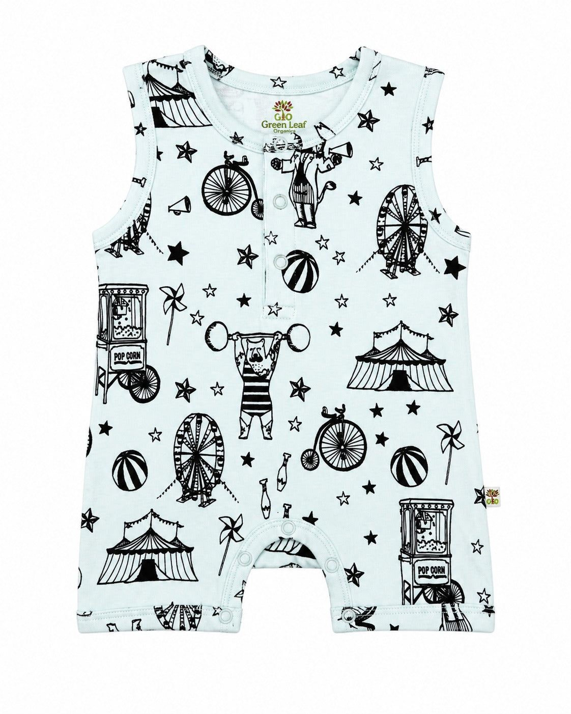 Green Leaf | Baby Boys Button Romper With Snap Buttons
