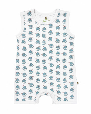 Green Leaf | Baby Boys Button Romper With Snap Buttons