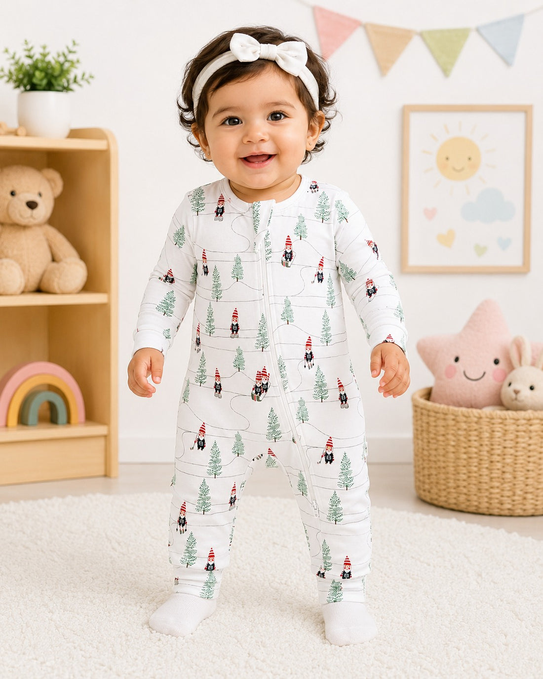Baby Romper | 2 Way Long Zipper Sleepsuit |Christmas Print |Full Sleeve