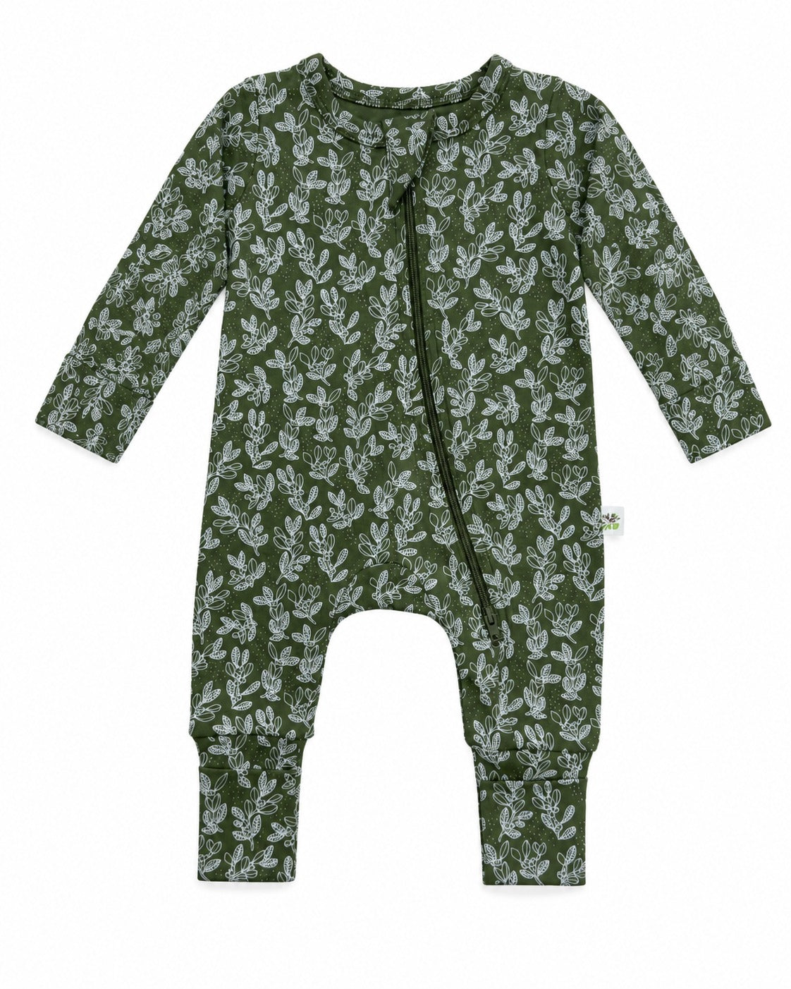 Baby Romper | 2 Way Long Zipper Sleepsuit | Leaf Print | Full Sleeve